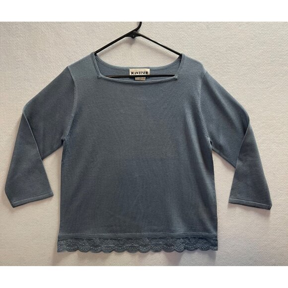John Leslie Tops - Vintage John Leslie Top Blue Gray Lace Bottom Half-Sleeve Size XL